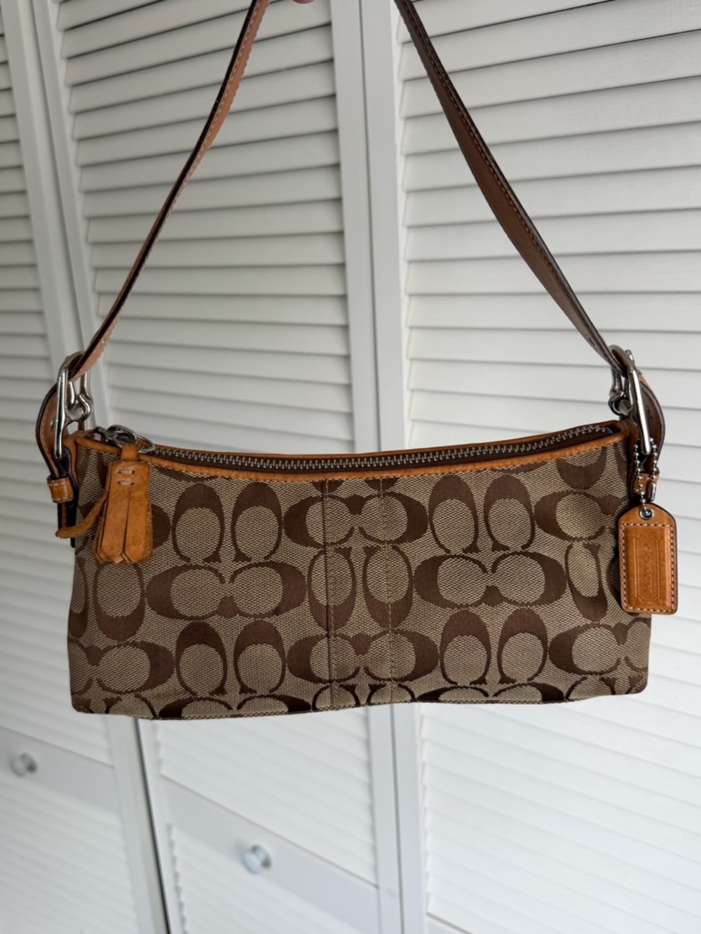 Y2K Coach Signature Print Small Shoulder bag canvas leather 6371